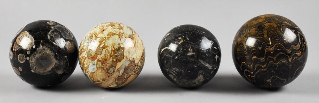 Assorted Polished Mineral Spheres: These minerals include jasper stromatolite. All are approx. 3.5" to 4.5" tall.?