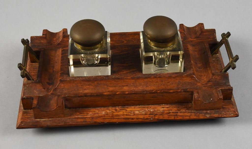 Victorian Oak Inkwell and Inkwell Stand, Hand Crafted (1 of 6)