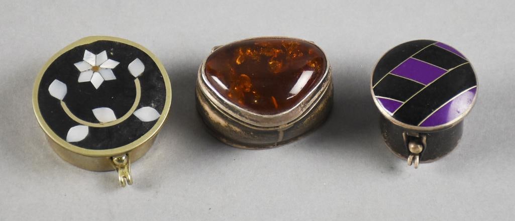 Vtg Sterling & Alpaca Boxes, Amber, Mother of Pearl & Onyx (1 of 5)