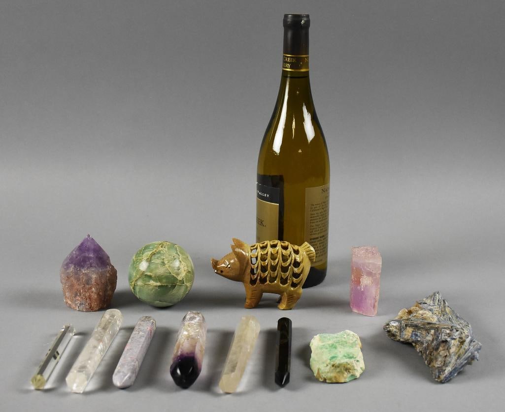 Soapstone Carved Pig, Assorted Crystals - 8