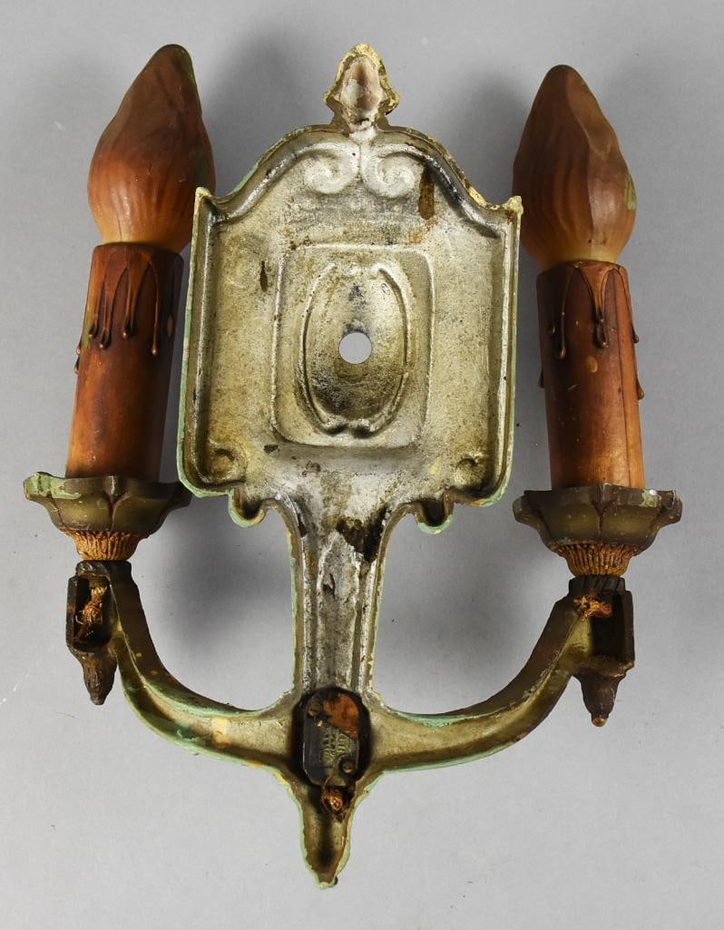 Antique Art Deco Polychrome Double Wall Sconce - 2