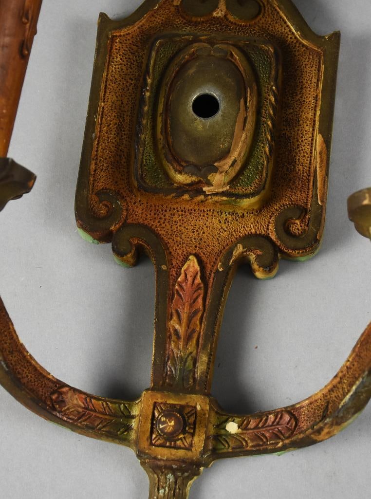 Antique Art Deco Polychrome Double Wall Sconce - 4
