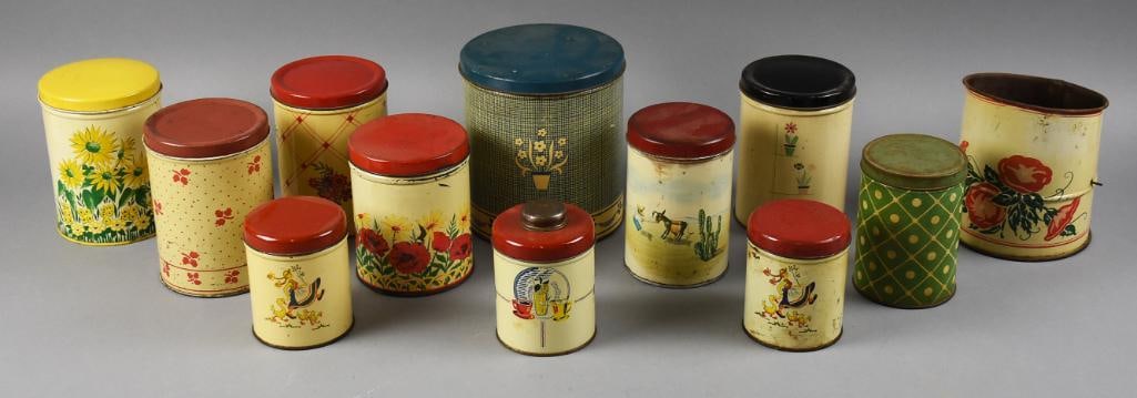 1940s-50s Vintage Tin Litho Kitchen Canisters (1 of 7)