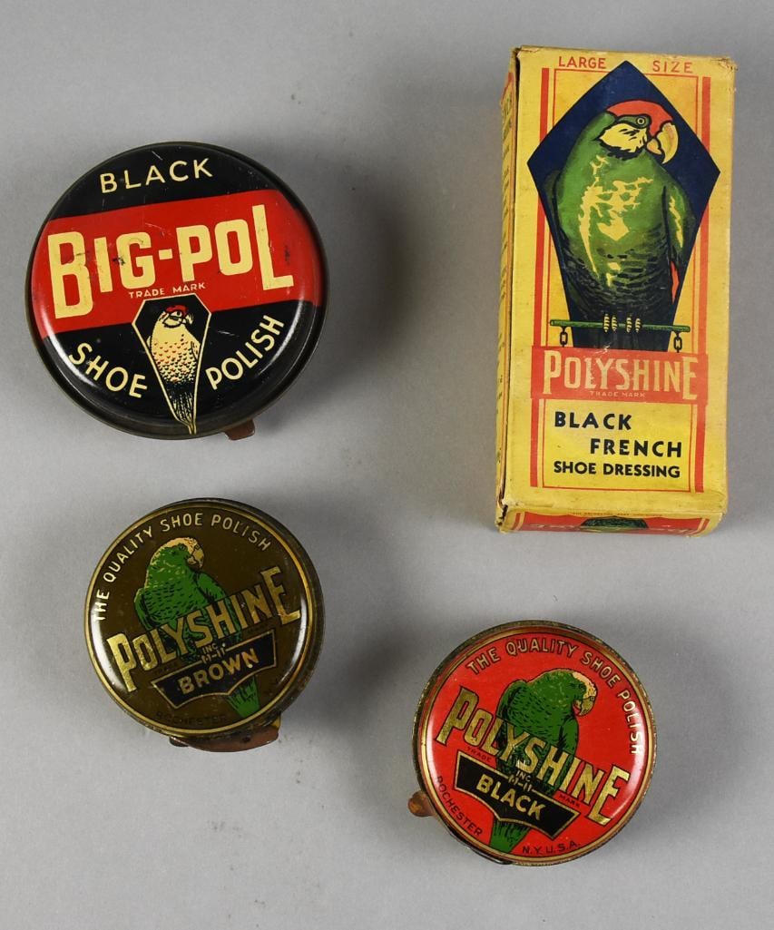 Vintage Advertising - Polyshine Shoe Polish: Lot is for four cool vintage shoe polish. Includes three Polyshine and one Big-Pol.