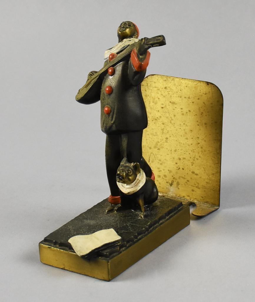 c1925 Austrian Cold Painted Bronze Minstrel Bookend (1 of 6)