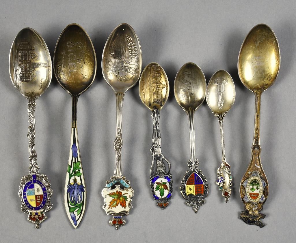 Antique Canadian Sterling & Enamel Souvenir Spoon Assortment (1 of 8)