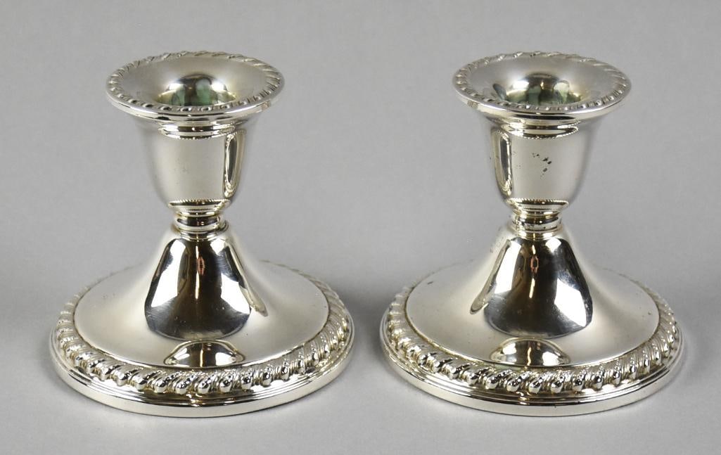 Pair Rogers Sterling Silver Candlestick Holders, Weighted (1 of 5)
