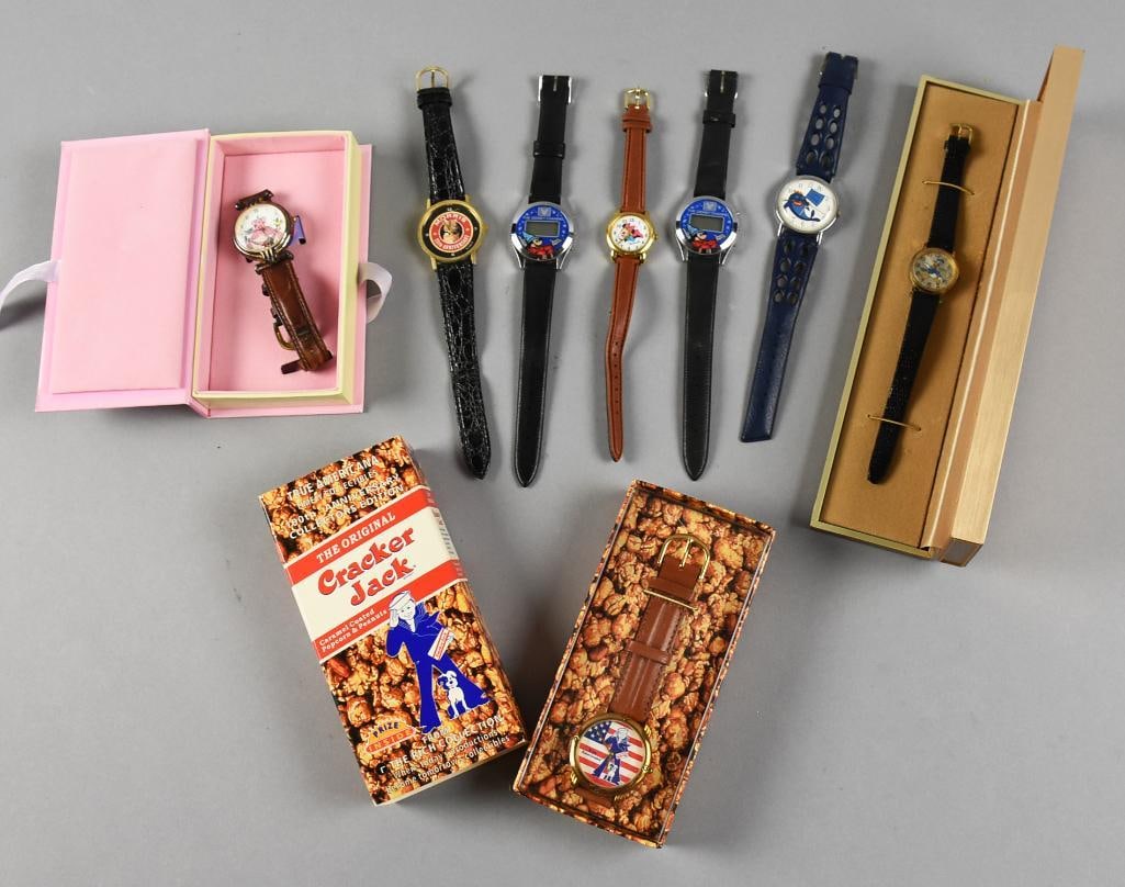 Vintage Assorted Disney & Advertising Watches: This lot is for several assorted vintage watches. You will get two Disney Channel, one Minnie Mouse, Donald Duck, Cinderella, Morris the Cat, Tony the Tuna and Cracker Jacks in original box.