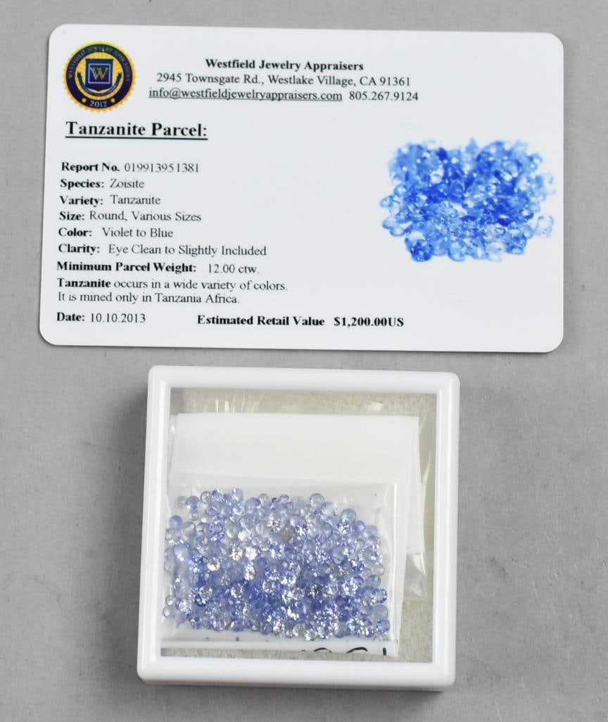 Loose Parcel Tanzanite w/ Appraisal, 12.00cttw: Loose lot of Tanzanite gemstones in various sizes. Come with appraisal. Minimum of 12cttw