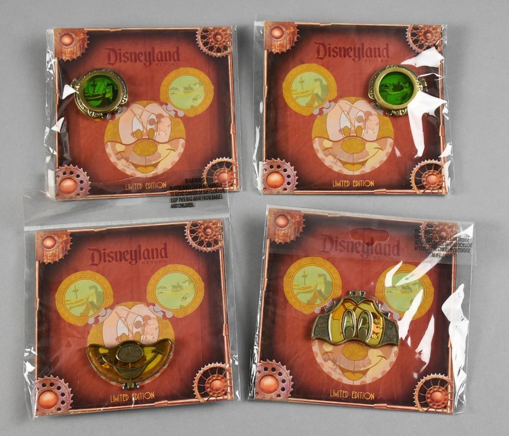 Ltd Ed Disneyland Resorts Mechanical Kingdom Trade Pins: These are cool limited edition Disneyland Resorts Mechanical Kingdom trade/lapel pins. This is a complete four pin series with Goofy, Captain Hook, upper half of Mickey and the lower half of Mickey. T