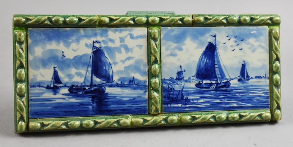 1963 Vintage Delft Framed Sailboat Tiles, Artist Signed (1 of 4)