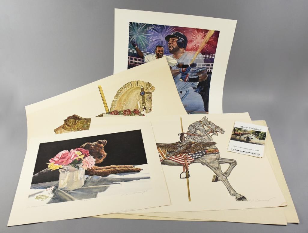 Merv Corning (1926-2006) Signed Various Ltd Ed Prints: Fun collection of signed limited edition prints from Mervin Allen Corning. All appear signed and some are numbered. Include Bad Doggie, Joe Carter's Home Run Derby and two carousel horses, both