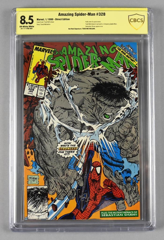 McFarlane Signed Marvel Amazing Spider-Man #328, CBCS 8.5: Cool comic book signed by Todd McFarlane. It is the #328 The Amazing Spider-Man from January 1990 - Direct Edition. CBCS graded 8.5.