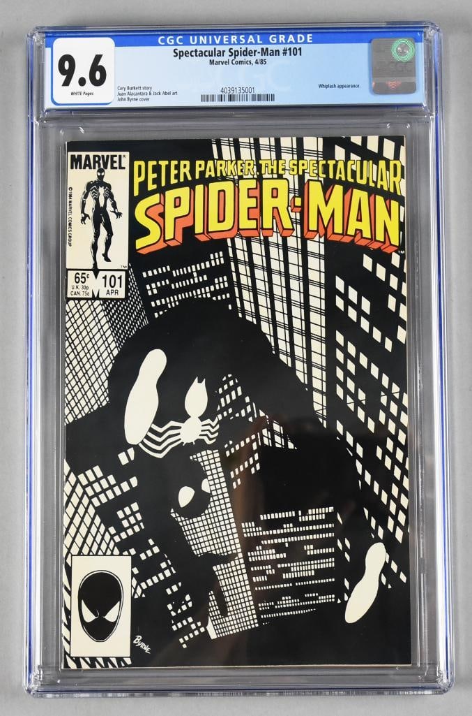 Spectacular Spider-Man #101 CGC Graded 9.6: Lot is the April 1985 Spectacular Spider-Man comic #101. CGC Universal Grade 9.6.