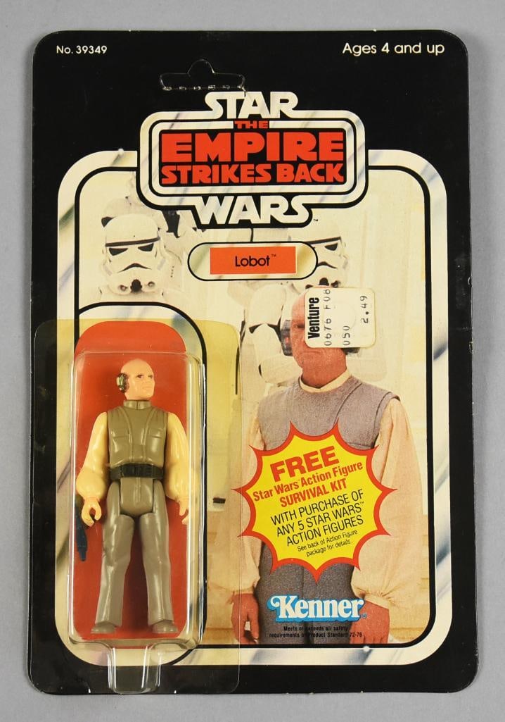 1980 Kenner Star Wars Lobot 41A Back MOC NOS: Lot is a Star Wars Lobot action figure from Kenner, 1980. It is on a 41A card back and comes in protective case.