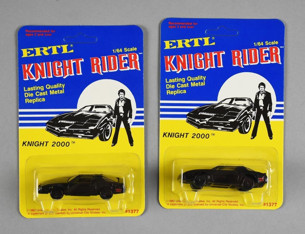 1982 Ertl Knight Rider Knight 2000 MIP - NOS: Lot is for a pair of Ertl Knight Rider Knight 2000 diecast cars from 1982. Single owner collection from the largest toy collector on the West Coast.