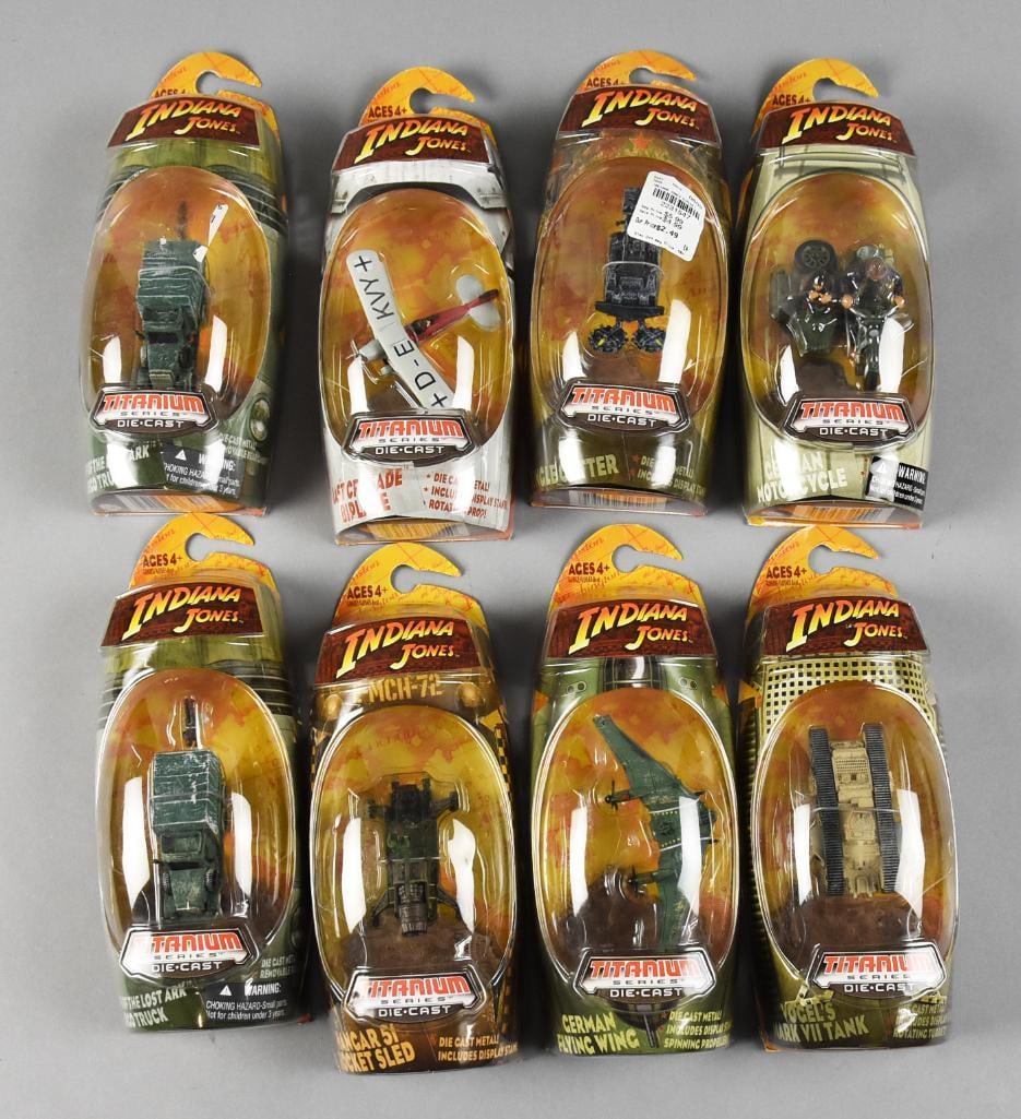 Micro Machines Indiana Jones Diecast Galoob MIP: Lot is for eight Indiana Jones Micro Machines from Galoob. All from the 2000s. Includes two Cargo Trucks, a?Hangar?51 Rocket Sled, German Flying Wing, Vogel's Mark VII Tank, Biplane, Jungle Cutter