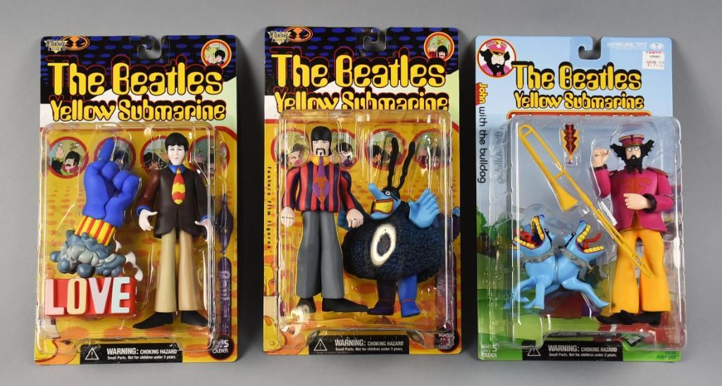 McFarlane Beatles Yellow Submarine Action Figures MOC NOS: Figures include Ringo with Blue Meanie, Paul with Love & Glove Base and John with the Bulldog. Single owner collection from the largest toy collector on the West Coast.