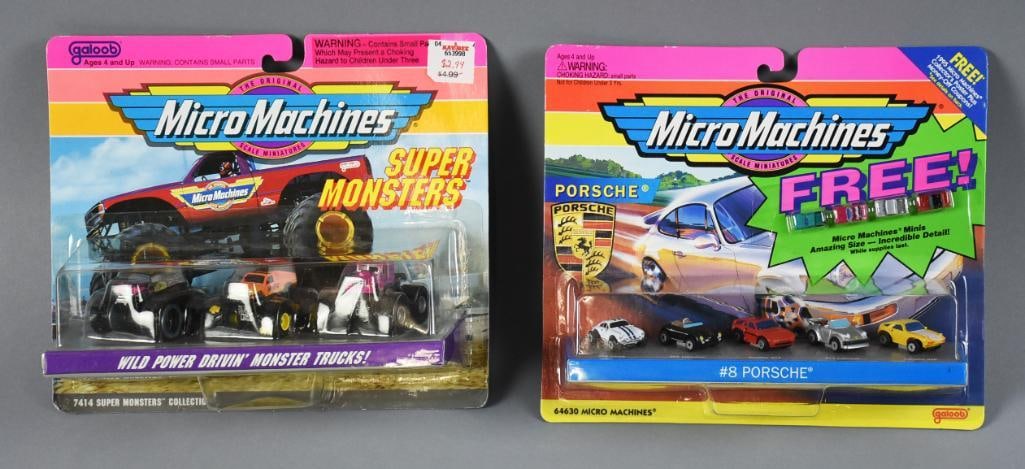 1990s Galoob Micro Machines Trucks & Porsche MIP NOS: Cool 1990s Micro Machines from Galoob. Includes Monster Trucks and #8 Porsche. Single owner collection from the largest toy collector on the West Coast.