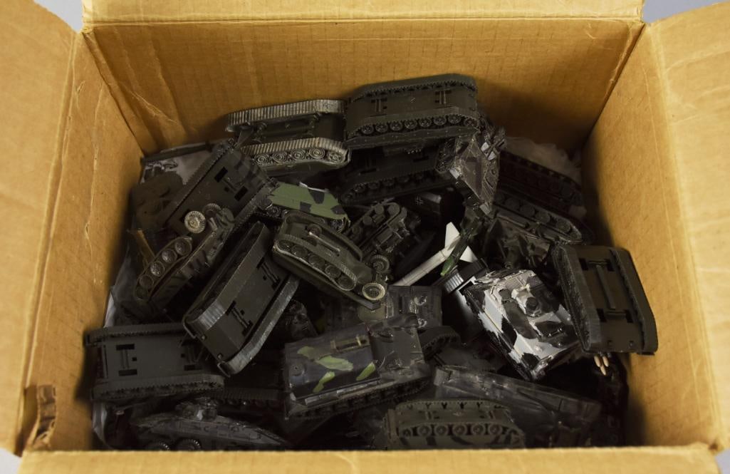 Vintage Austria Plastic Army Tanks, Parts - Unchecked: Lot is for a full unchecked box of plastic Army tanks and parts. Made in Austria. Single owner collection from the largest toy collector on the West Coast.