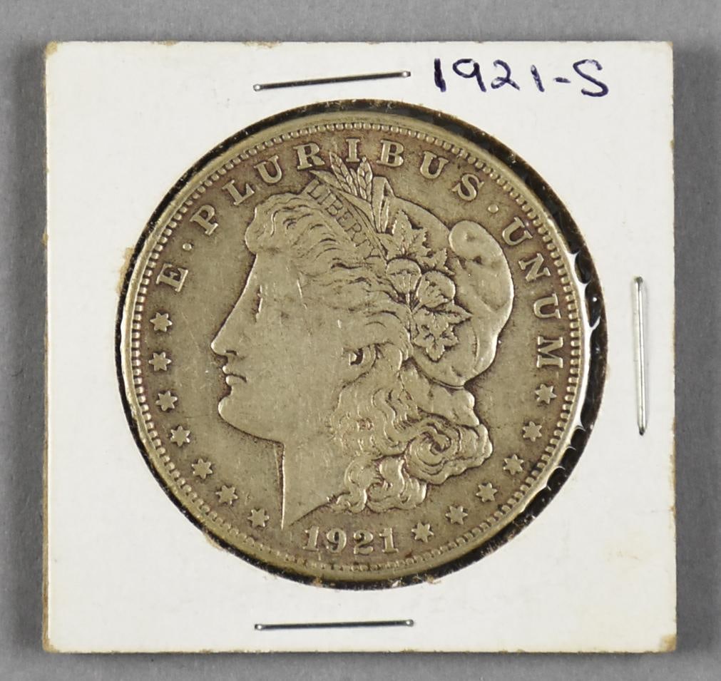 1921 S Morgan Silver Dollar: Lot is for a 1921 Morgan silver dollar with the San Francisco mint mark.