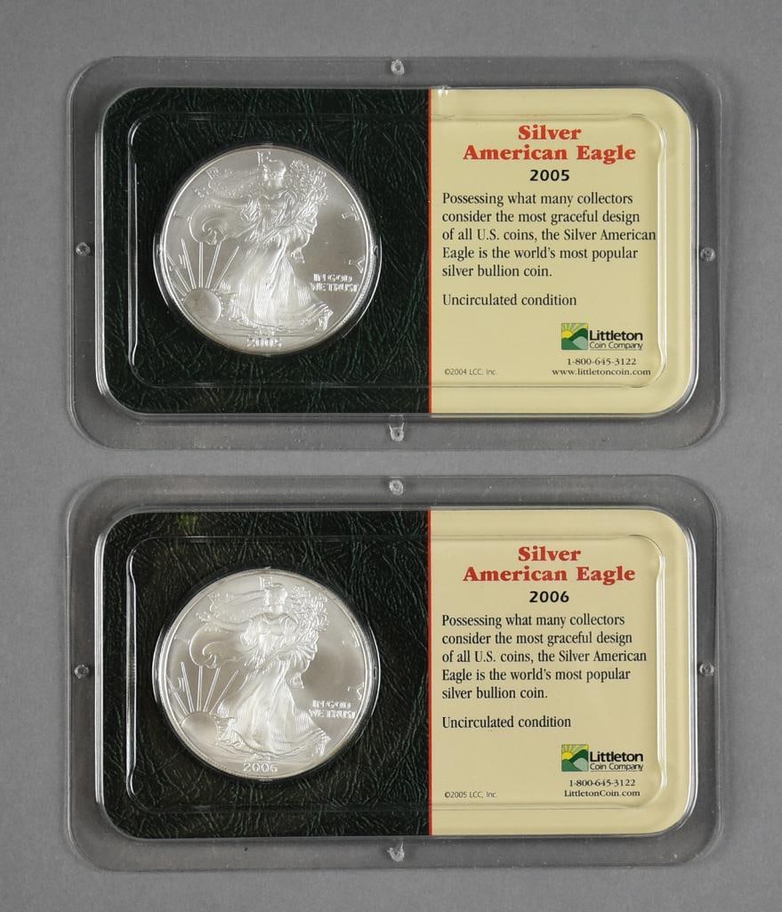 2005-2006 Silver American Eagle Uncirculated: Coins are from Littleton Coin Company.