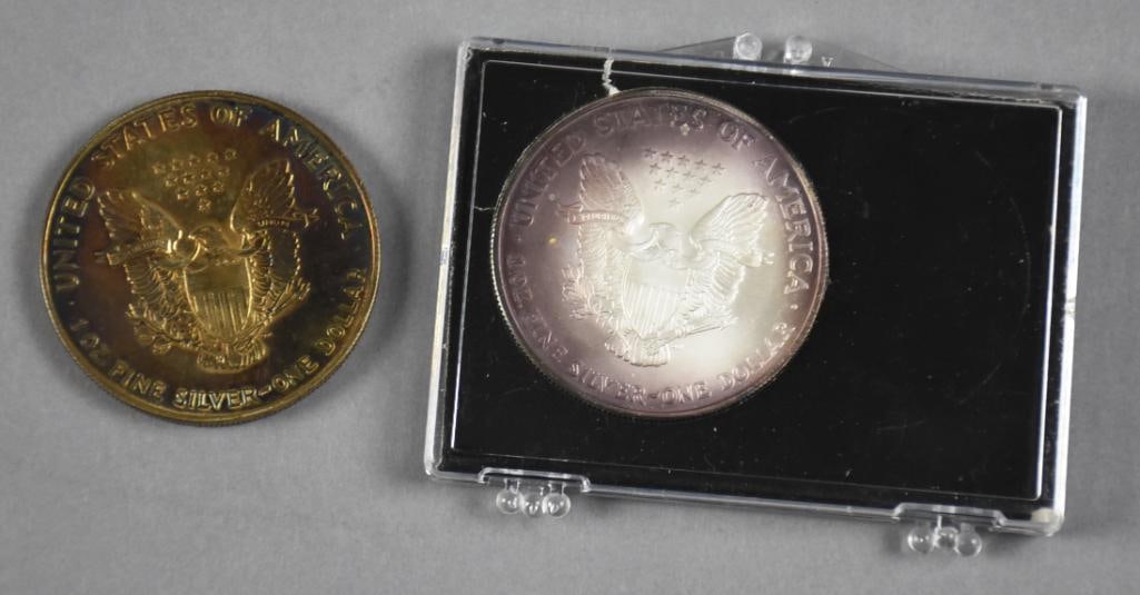 Pair American Eagles, One Oz Fine Silver - 2