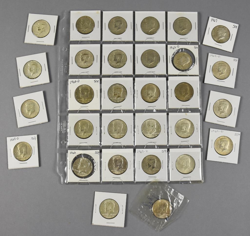 (30) 1960s-1970s Kennedy Half Dollars, 40% Silver: Lot is for 30 1960s-1970s Kennedy half dollars. 29 are sleeved and one is in the Littleton Coin Co sealed plastic.?