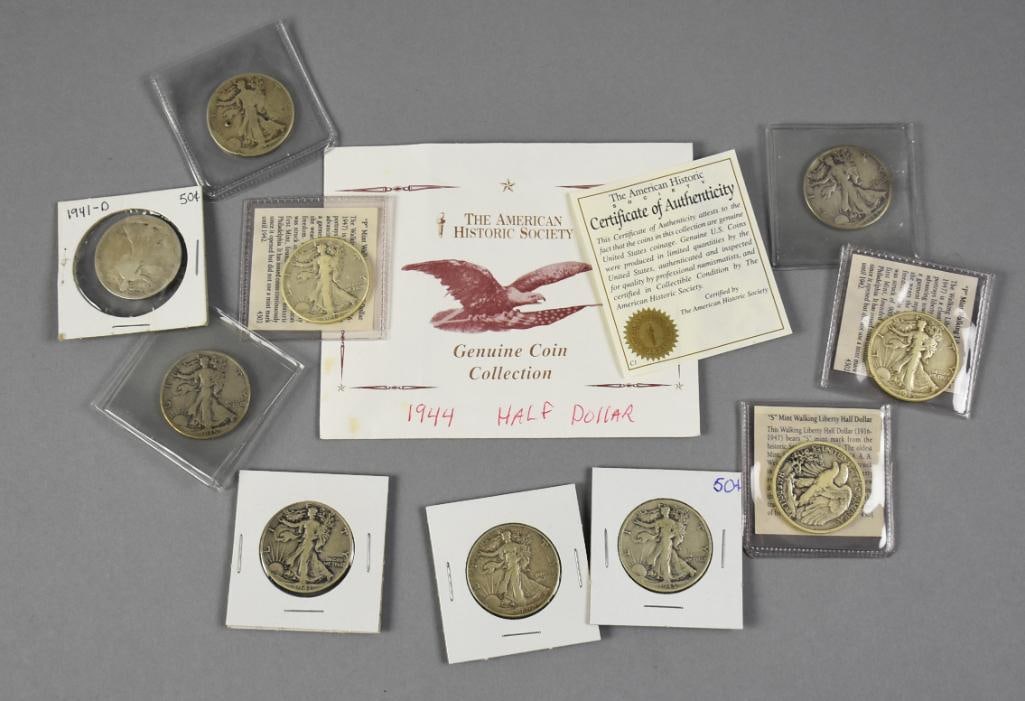 1930s-1940s Walking Liberty Half Dollars 90% Silver: Lot is for 10 90% silver Walking Liberty half dollars. There is one from 1937 and the rest are from the 1940s.?