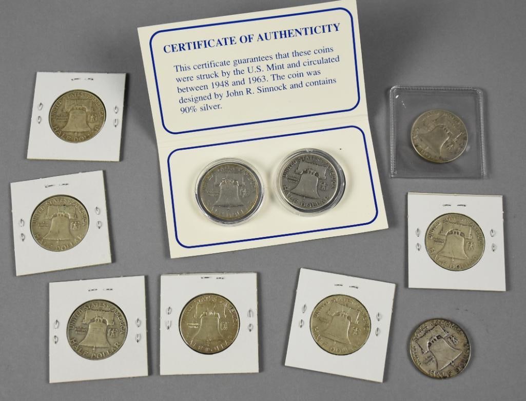 10 Franklin Half Dollars, 90% Silver - 2