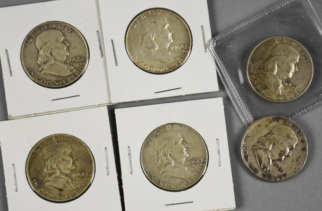 10 Franklin Half Dollars, 90% Silver - 3