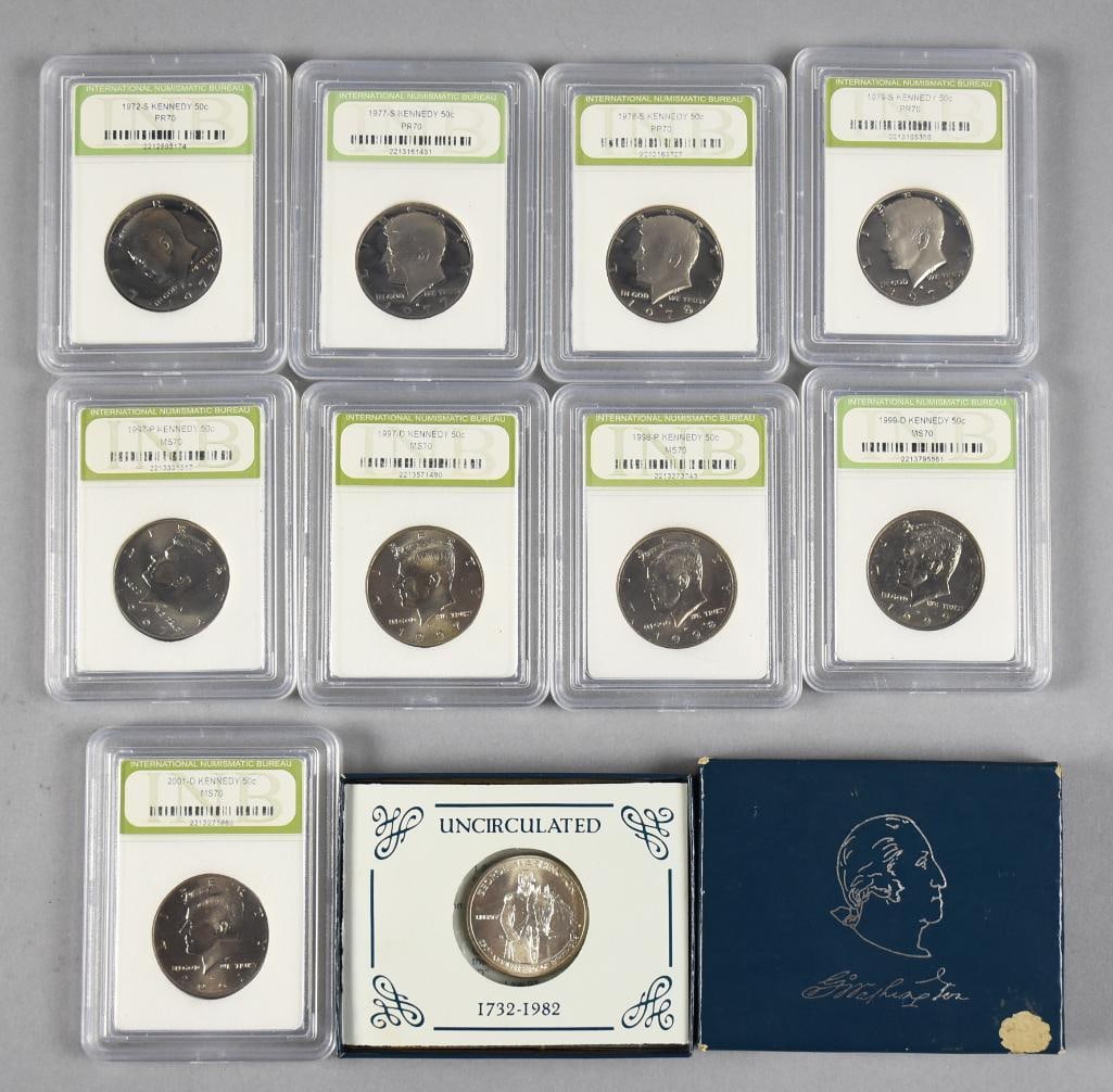 1970s, 1990s-2000s Kennedy, Washington Silver Halfs,: Lots of 1970s, 90s and 2000s Kennedy half dollars and a single Washington silver half-1732-1982.