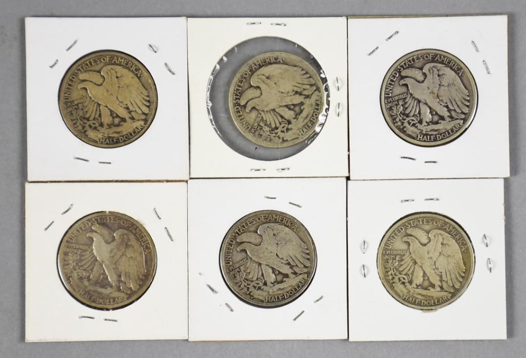 6 Silver Walking Liberty Half Dollars - 2