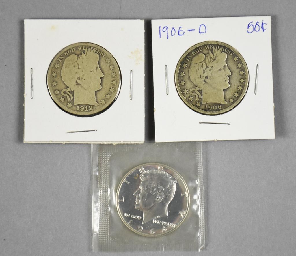 1906, 1918, 1964 Barber and Kennedy Half Dollars (1 of 5)