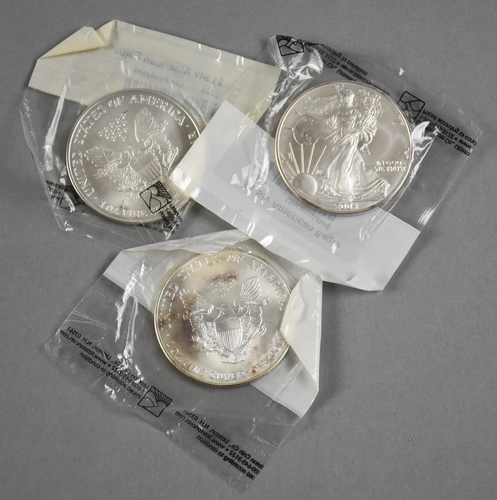 2001, 2004, 2006 Silver American Eagle, Uncirculated - 2