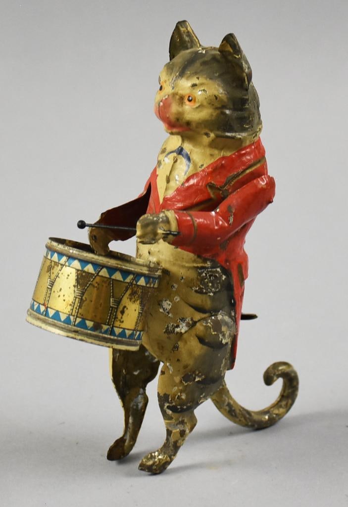 Antique Gunthermann Windup Tin Drumming Cat, WORKS! (1 of 5)