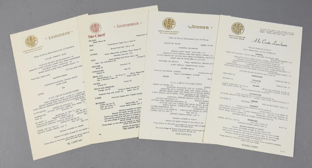 Vintage Santa Fe Dining Car Luncheon & Dinner Menus (1 of 6)