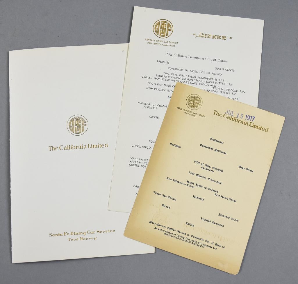 1917-1941 Fred Harvey ATSF California Limited Dining Car Menus (1 of 4)