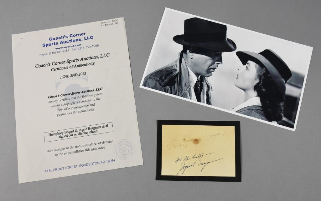 Humphrey Bogart, Ingrid Bergman Signed Cut, B&W Photo, COA (1 of 3)