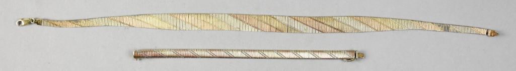 Sterling Tri Color Sterling Necklace and Bracelet: These pieces of jewelry are not necessarily a set, but they look great together. They are both sterling silver made in Italy. The necklace is tri color collar necklace and an omega bracelet, appears a