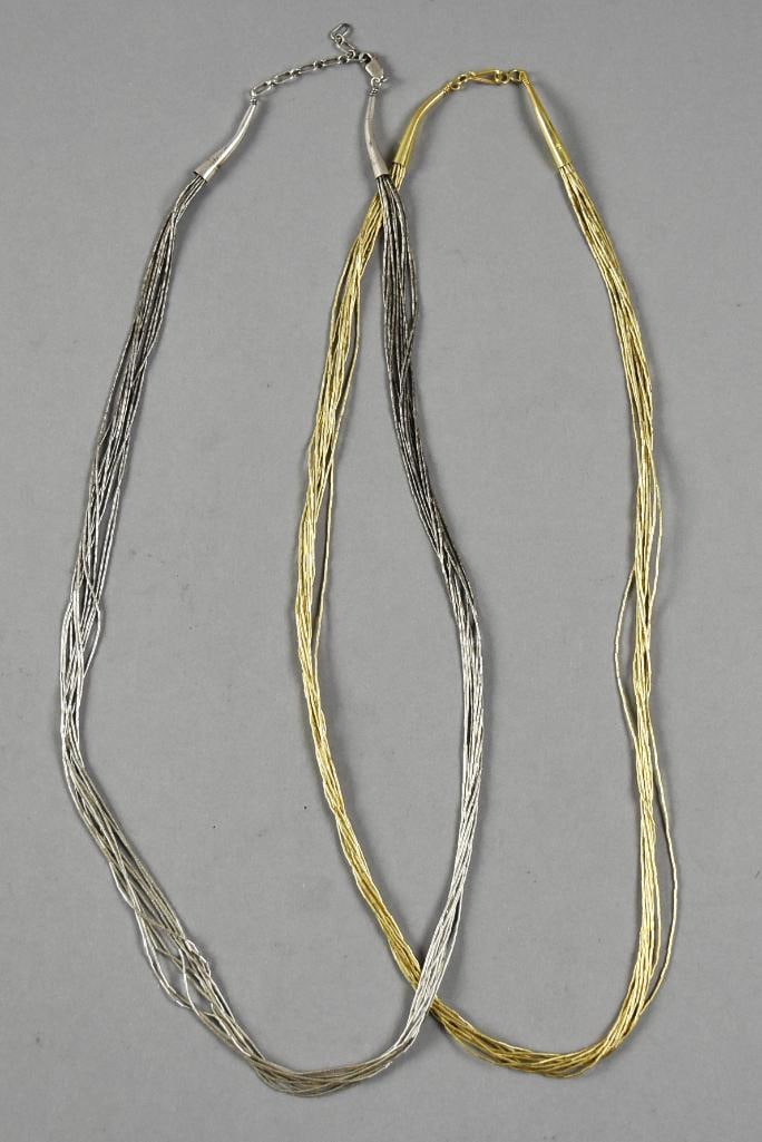 Pair Sterling and Sterling Vermeil Multi Strand Necklaces (1 of 5)