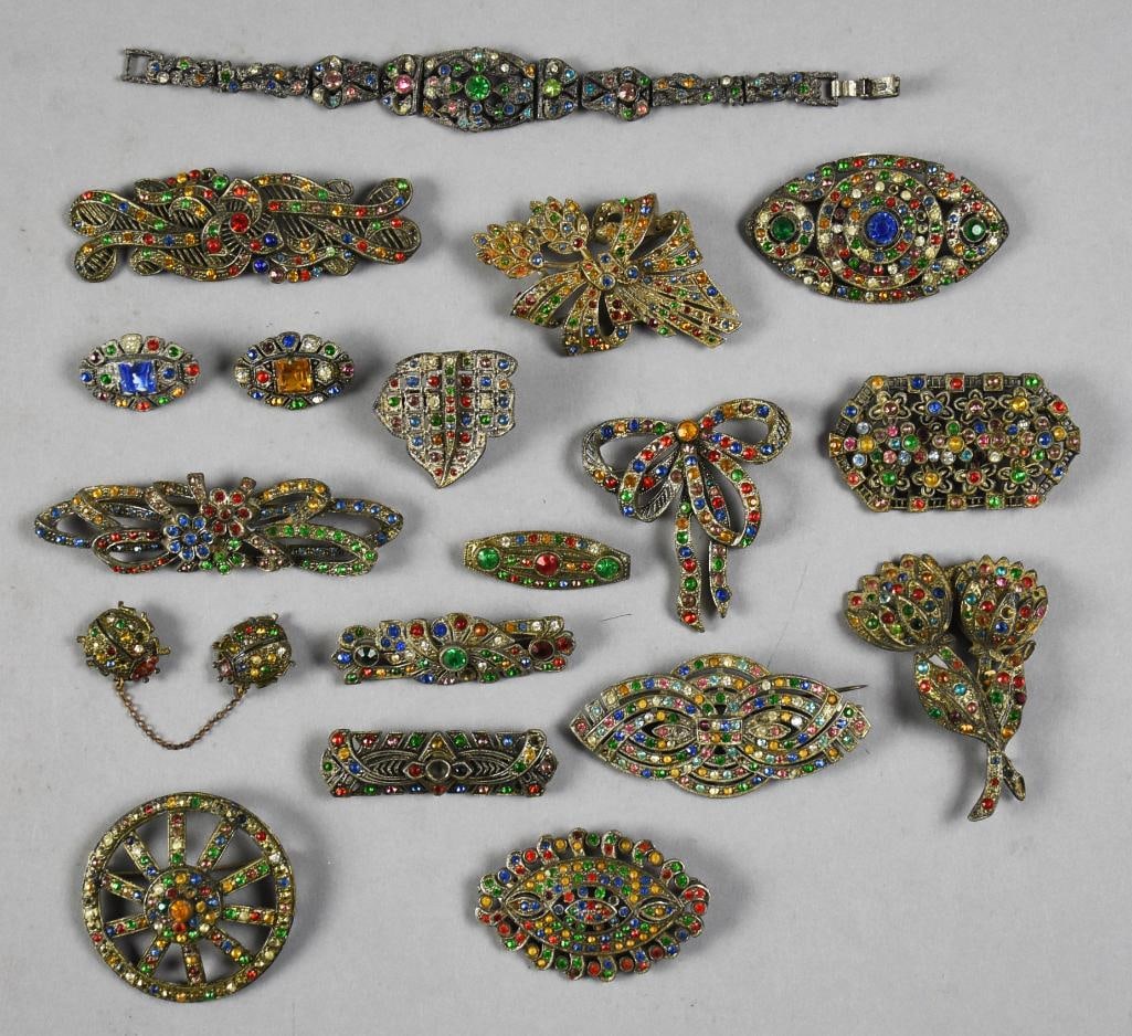 c1930 Art Deco Rhinestone Bracelet & Brooch Assortment (1 of 3)