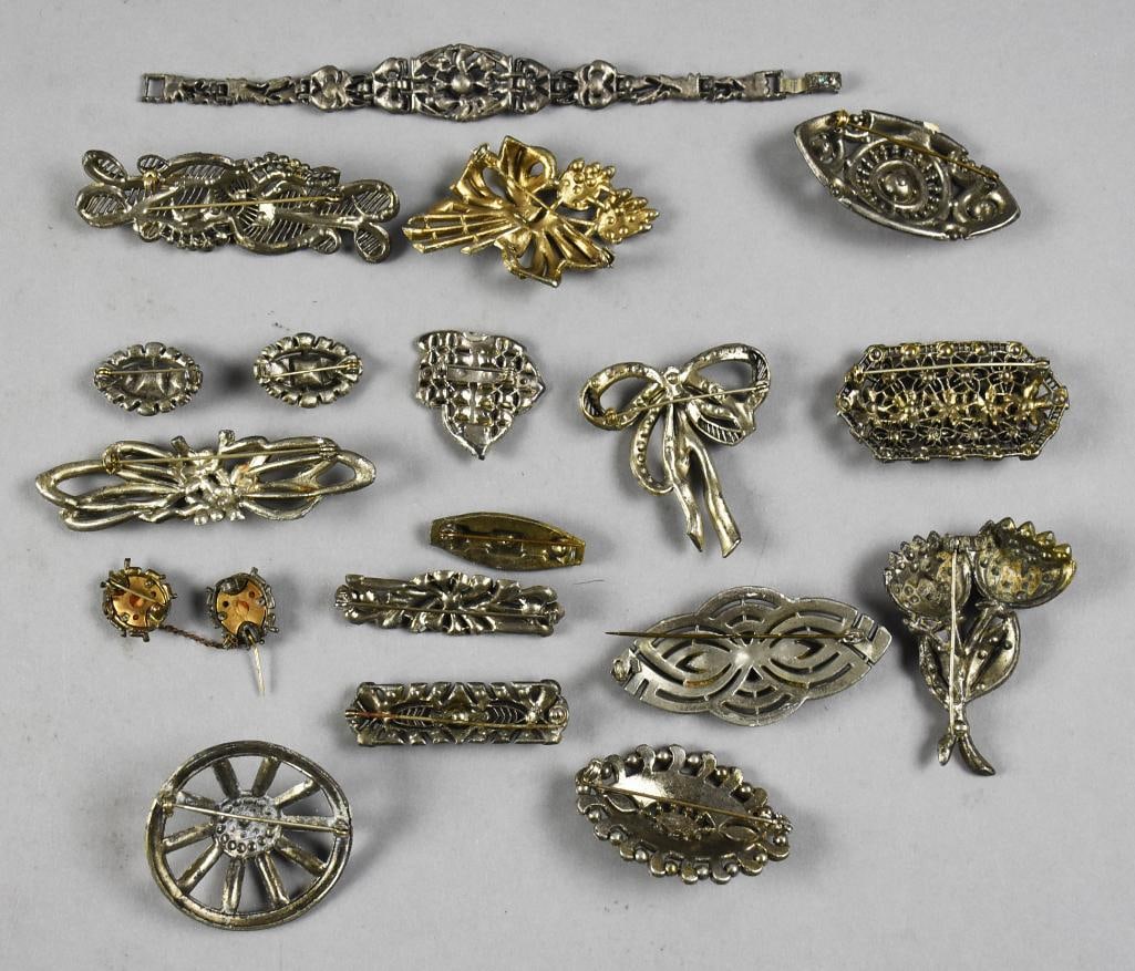 c1930 Art Deco Rhinestone Bracelet & Brooch Assortment - 2