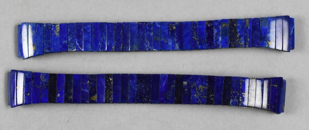 Vintage Lapis Encrusted Stretch Watch Bands: Lot is for a pair of wonderful vintage stretch watch bands that are encrusted in rectangular polished lapis. No visible marks, will work with both women and men's watches.