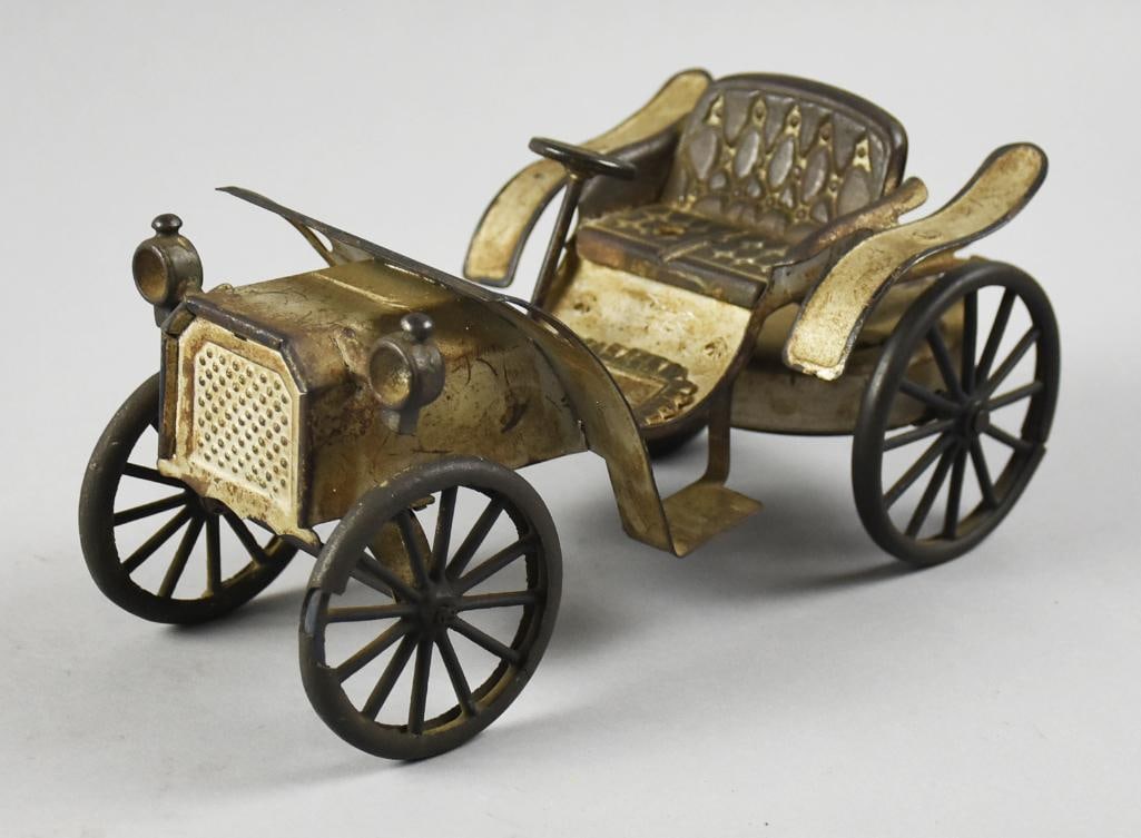 Wilkins Kingsbury Pressed Steel Jalopy, Rubber Tires: Awesome early Wilkins Kingsbury jalopy. Appears to be pressed steel with steel wheels and rubber overlay. Appears to be the original paint and all tires also appear original.