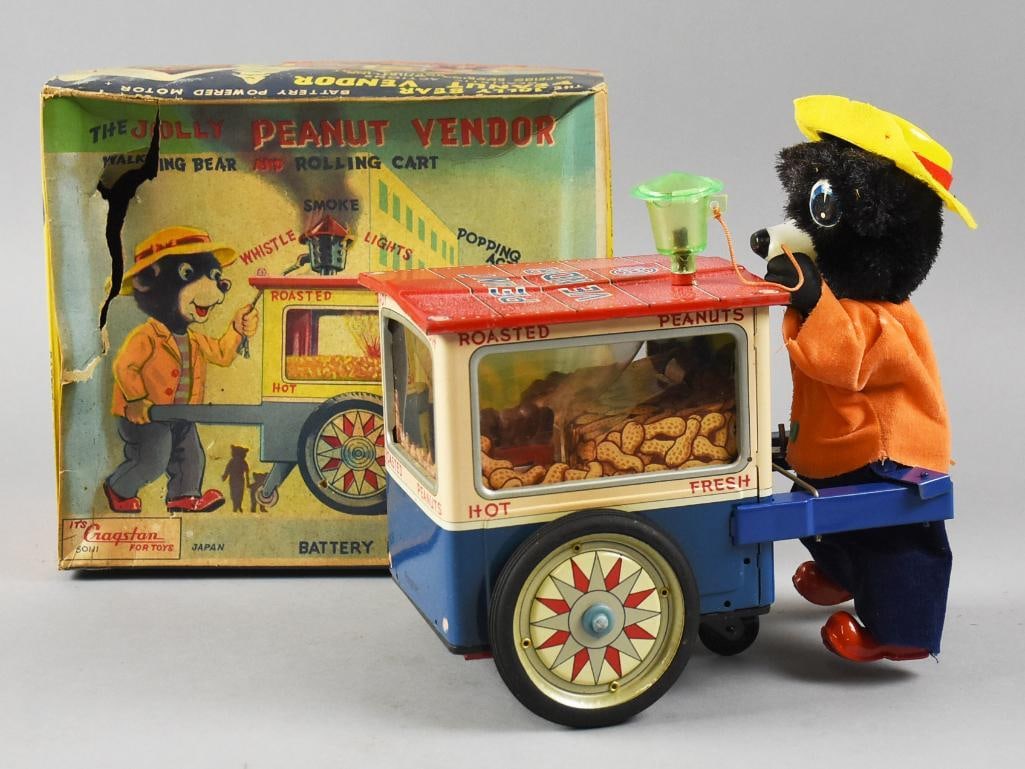 Vintage Cragston Japan Jolly Peanut Vendor Tin Toy (1 of 8)