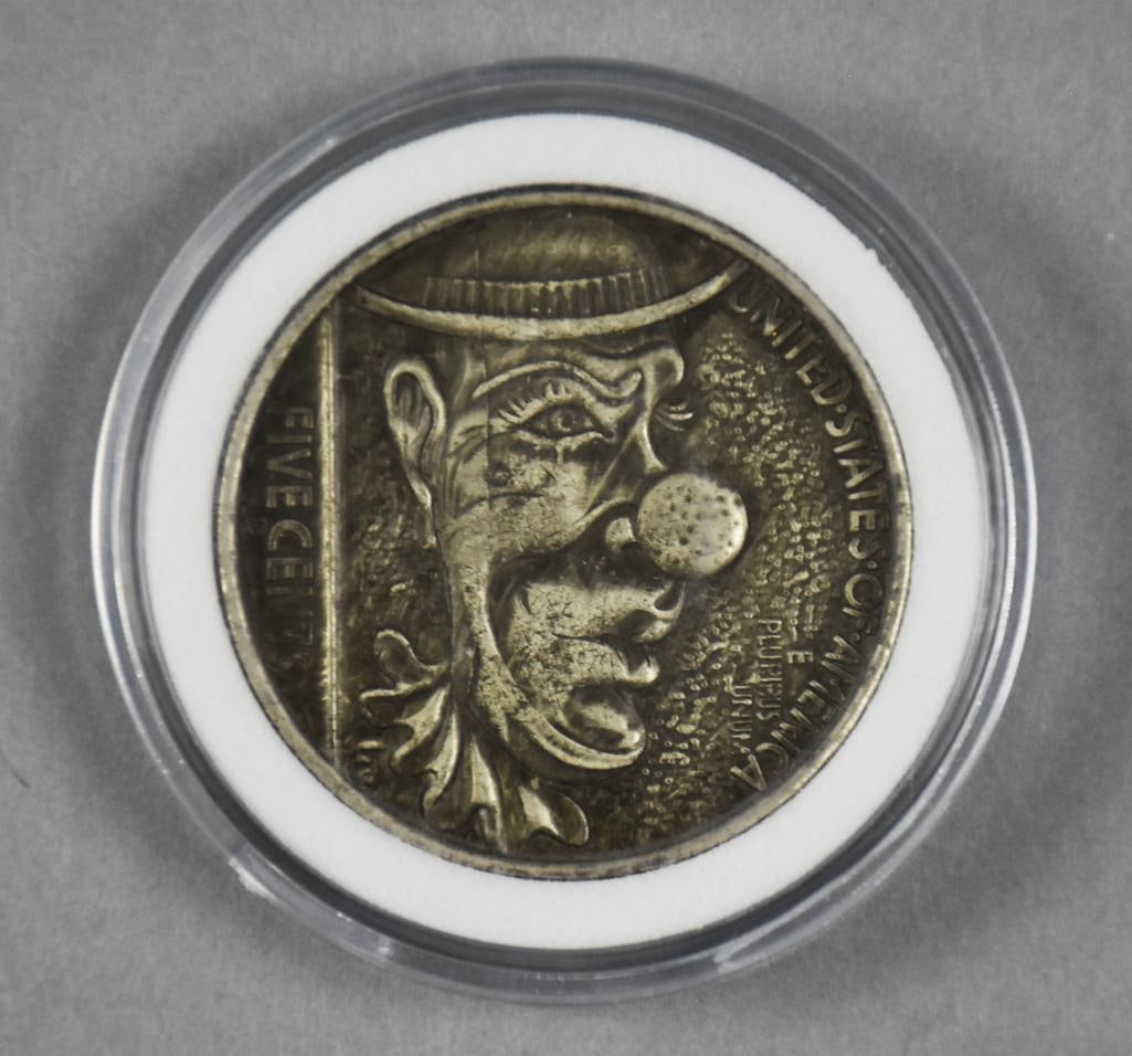 1915 Hobo Nickel, Clown and Indian Head: Awesome 1915 Indian head, hobo nickel. The back is a very intricately created clown with big nose and ruffle collar.