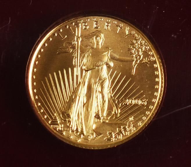 2006 $5 (Five) Dollar American Eagle Gold Coin, 1/10 Oz: This is a very nice 2006 American Eagle $5 gold coin. It is 1/10 of an ounce of 999 fine gold.