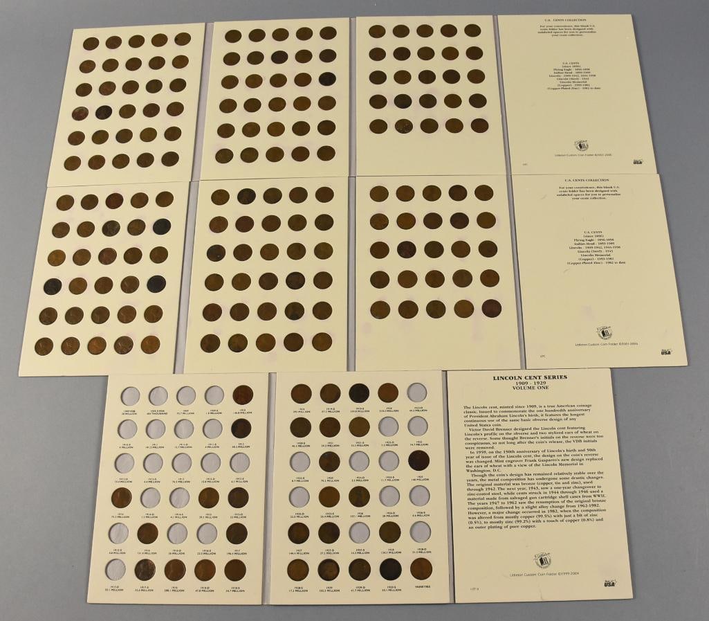 Littleton Coin Co. US Cents & Lincoln Cents Booklets: This lot consists of three Littleton Coin Company display booklets. There are two US Cents books and one Lincoln Cents 1909-1929 Volume one. The first two appear full, the last one appears to have