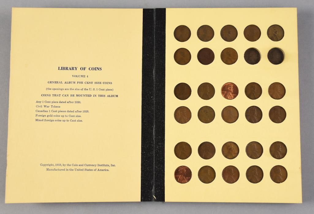 Library of Coins General Album Cent Size Coins: Cool vintage Library of Coins General Album for Cent Size Coins. Book is nearly full, appears to be missing only 2 coins.